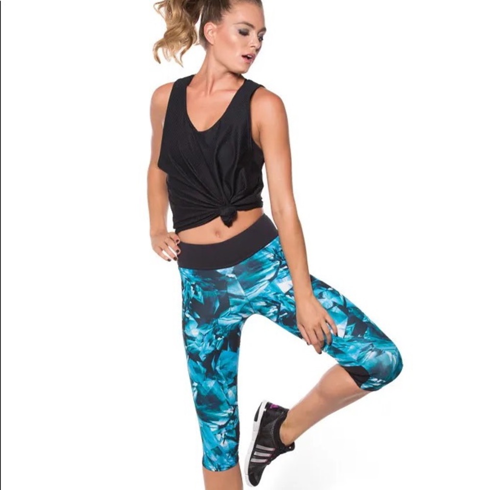 Blackmilk Teal Crystal Spikes Combat Capri Workout Leggings